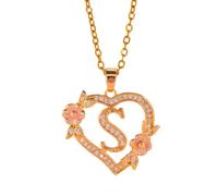 Collar con colgante de inicial floral romántico, cadena de latón, delicado corte de corazón, joyería de moda, regalo de moda a juego, talla única, como se describe, como se describe