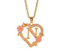 Collar con colgante de inicial floral romántico, cadena de latón, delicado corte de corazón, joyería de moda, regalo de moda a juego, talla única, como se describe, como se describe