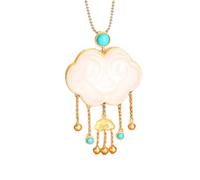 Collar con colgante de jade hetiano natural para mujer, candado de buenos deseos, borla de plata esterlina, cadena de suéter turquesa colgante