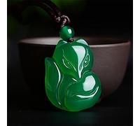 Collar con colgante de jade natural que talla el amuleto de la suerte, ágata de calcedonia verde natural china Colgante de jade de zorro tallado a mano Moda for hombres y mujeres Joyería de jade Colla