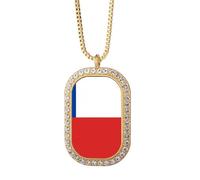 Collar con colgante de la bandera nacional de Chile South Amecountry con diamantes de cristal dorado