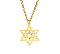 Collar con colgante de la Estrella de David de UNIFT para mujeres, acero inoxidable, diseño clásico judío hexagonal con colgante de cruz, joyería religiosa amuleto de Isael (oro 1)