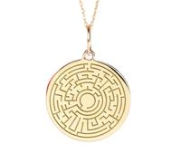Collar con colgante de laberinto de plata de ley 925 con 18 |LK_NLC_02149 | gold plated 28mm round bowl of hygieia medallion necklace with 18 inch cable chain healthcare pharmacy