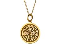 Collar con colgante de laberinto de plata de ley 925 y oro |LK_NLC_01191 | 22mm round disc, gold plated feng shui tai chi symbol medallion, 18 inch cable chain, spiritual balance