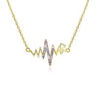 Collar con colgante de latido de corazón de cristal austriaco chapado en oro de plata de ley S925, collar de corazón de amor, collar de línea de vida, regalo del día de San Valentín, LSN282-283, plata