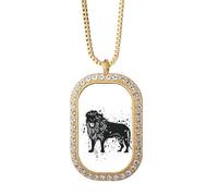 Collar con colgante de león mexicano en blanco y negro con diamantes de cristal dorado