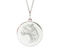 Collar con colgante de leopardo de plata de ley 925 con 18 |LK_NLC_02318 | 22mm round engraved owl moon floral medallion with 18 inch cable chain symbol of wisdom knowledge