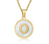 Collar con colgante de letra en acero inoxidable para parejas, cadena de estilo minimalista con 26 letras, adecuado para el uso diario y moda casual (concha blanca redonda L)