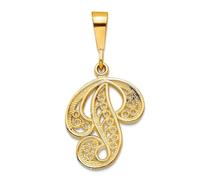 Collar con colgante de letra P de oro amarillo sólido pulido de 10 quilates para mujer