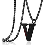 Collar con colgante de letra V grande inicial para niña, niño, mujeres, hombres, 26 grandes alfabetos, personalizados, cadenas de plata de 24 pulgadas I CAN DO DO todas las cosas en la espalda