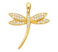 Collar con colgante de libélula de diamante de imitación de circonita cúbica de oro amarillo de 14 quilates, 22 x 20 mm, colgante para mujer, Oro amarillo, Circonia cúbica