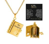 Collar con colgante de libro para mi hijo, con texto en inglés «My Champion», regalo para hijo de mamá, relleno de calcetines de Navidad, Large, Zinc, No es una piedra preciosa