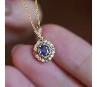 Collar con colgante de lujo vintage para mujer, con piedra sintética azul y 4 , para y boda, regalo de aniversario para un ser