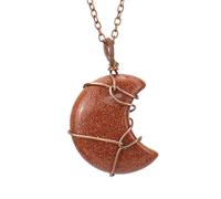 Collar Con Colgante De Luna De Cristal Curativo Natural, Hecho A Mano, Con Envoltura De Alambre, De Cuarzo, Piedra De Cristal, Joyería Protectora, Regalo Para Mujeres Y Hombres, Color Arena Marrón