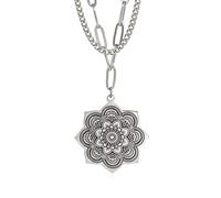 Collar con colgante de mandala para mujer, delicado collar con colgante de mandala de loto budista en capas de acero inoxidable