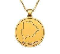 Collar con colgante de mapa de Botsuana en plata de ley 925 para hombre y mujer, chapado en oro, redondo de 30 mm, con grabado del contorno del país y cadena de 45 cm (18 pulgadas) |LKN_MAP_00895