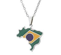 Collar con colgante de mapa de Brasil | Collar con colgante de bandera de mapa de Brasil para hombre, joyería de plata, consulta la descripción, ver descripción