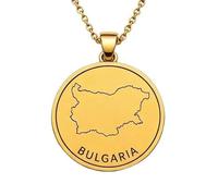 Collar con colgante de mapa de Bulgaria en plata de ley 925 para hombre y mujer, chapado en oro, redondo de 30 mm, con grabado del contorno del país y cadena de 45 cm (18 pulgadas) |LKN_MAP_00897