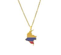 Collar con Colgante De Mapa De Colombia - Collares De Cadena con Dijes para Mujeres Y Hombres Cadena De Clavícula Étnica Collar De Suéter Patriótico Esmalte Hip Hop, Amarillo