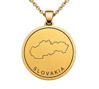 Collar con colgante de mapa de Eslovaquia en plata de ley 925 para hombre y mujer, chapado en oro, redondo de 30 mm, con grabado del contorno del país y cadena de 45 cm (18 pulgadas) |LKN_MAP_01038