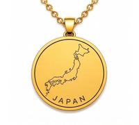 Collar con colgante de mapa de Japón de plata de ley 925 para hombre y mujer, chapado en oro, redondo de 30 mm, con grabado del contorno del país y cadena de 45 cm (18 pulgadas) |LKN_MAP_00957