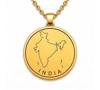 Collar con colgante de mapa de la India en plata de ley 925 para hombre y mujer, chapado en oro, redondo de 30 mm, con grabado del contorno del país y cadena de 45 cm (18 pulgadas) |LKN_MAP_00950