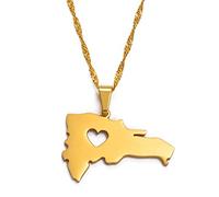 Collar Con Colgante De Mapa De La República Dominicana Para Mujeres Y Hombres, Mapa De Joyería De República Dominicana, Esquema Vintage De Moda Patriótico Ahueca Hacia Fuera Accesorios Étnic