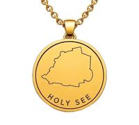 Collar con colgante de mapa de la Santa Sede en plata de ley 925 para hombre y mujer, chapado en oro, redondo de 30 mm, grabado del contorno del país, con cadena de cable de 45 cm |LKN_MAP_00946