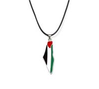 Collar Con Colgante De Mapa De Palestina, Hecho De Esmalte Artesanal Y Con Parte Trasera Lisa. La Cadena Está Hecha De Cuerda De Cuero Y No Se Puede Ajustar. Es Adecuado Para Usuarios De Moda.,Bla