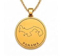 Collar con colgante de mapa de Panamá de plata de ley 925 para hombre y mujer, chapado en oro, redondo de 30 mm, con grabado del contorno del país y cadena de 45 cm (18 pulgadas) |LKN_MAP_01009