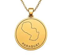 Collar con colgante de mapa de Paraguay en plata de ley 925 para hombre y mujer, chapado en oro, redondo de 30 mm, con grabado del contorno del país y cadena de 45 cm (18 pulgadas) |LKN_MAP_01012
