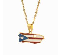 Collar Con Colgante De Mapa De Puerto Rico - Collar Con Bandera Nacional De Puerto Rico - Mapas De Países Petroleros Con Goteo Étnico Para Mujeres Hombres Joyería Con Dije Patriótico Amarillo-A 50 Cm