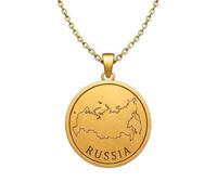 Collar con colgante de mapa de Rusia de plata de ley 925 para hombre y mujer, chapado en oro, redondo de 30 mm, con grabado del contorno del país y cadena de 45 cm (18 pulgadas) |LKN_MAP_01023