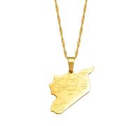 Collar con colgante de mapa de Siria, nombre de país, ciudades, estilo étnico sirio, collar con dije de hip hop, joyería patriótica, delicada, para mujeres, hombres y niñas, regalos unisex, Concha