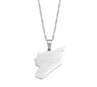 Collar con colgante de mapa de Siria, nombre de país, ciudades, estilo étnico sirio, collar con dije de hip hop, joyería patriótica, delicada, para mujeres, hombres y niñas, regalos unisex, Concha