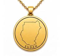 Collar con colgante de mapa de Sudán de plata de ley 925 para hombre y mujer, chapado en oro, redondo de 30 mm, con grabado del contorno del país y cadena de 45 cm (18 pulgadas) |LKN_MAP_01046