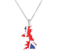 Collar con colgante de mapa del Reino Unido de Gran Bretaña e Irlanda del Norte de acero inoxidable