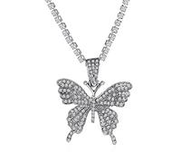 Collar con colgante de mariposa de cadena cubana de moda para mujer, joyería de fiesta con circonitas brillantes, gargantilla de tenis, 1 pieza (color: XL980-plata)
