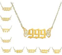 Collar con colgante de mariposa y alas de ángel para mujer, gargantilla de numerología de oro y plata, 000 111 222 333 444 555 666 777 888 999, joyería para regalos de cumpleaños de adolescentes, oro