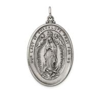 Collar con colgante de medalla de Nuestra Señora de Guadalupe de plata de ley 925 con grabado de satén sólido (solo parte trasera), mide 24 x 13 mm de ancho, regalo de joyería para mujer, Metal