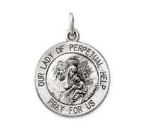 Collar con colgante de medalla de plata de ley 925 de satén sólido grabable Nuestra dama de ayuda perpetua mide 20 x 15 mm de ancho, regalos de joyería para mujeres, Metal