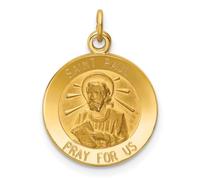 Collar con colgante de medalla de San Pablo pulido pulido y satinado de oro amarillo de 14 quilates, mide 21,1 x 26,3 mm, regalo de joyería para mujer, Metal
