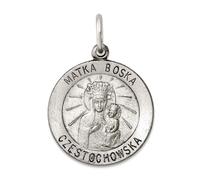 Collar con colgante de medalla Matka Boska de plata de ley 925, pulido sólido, reversible, no grabable, mide 25 x 18 mm de ancho, regalos de joyería para mujeres, Metal
