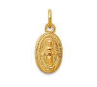Collar con colgante de medalla milagrosa de oro amarillo macizo pulido de 14 quilates, 9 x 6 mm, abalorio para mujer, talla única, Metal dorado y oro amarillo, No es una piedra preciosa