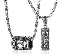 Collar con colgante de meditación de budismo tibetano punk gótico para hombre, acero inoxidable 316L, Om Mani Padme Hum, mantra budista, rueda de oración, collar con colgante de meditación para él, Plata, Sin gemas.