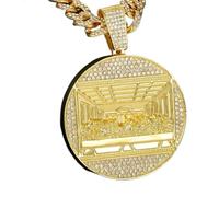 Collar con colgante de metal dorado estilo hip hop, circonio pavé de última cena, regalo unisex, 20 inch/50 cm