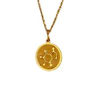 Collar con colgante de molécula de plata de ley 925 24 mm oro |LK_NLC_01349 | round animal medallion 24mm with 18 inch cable chain symbol of courage strength leadership jewelry gift