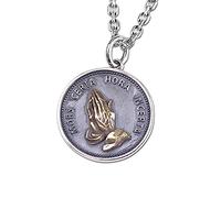 Collar con colgante de moneda de manos en oración con personalidad única en plata esterlina S925 para mujeres y hombres