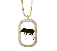 Collar con colgante de musaraña negra con representación de animales, joyería dorada de cristal de diamante