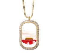 Collar con colgante de niebla de montaña de Tiananmen con bandera roja y diamantes de cristal dorado